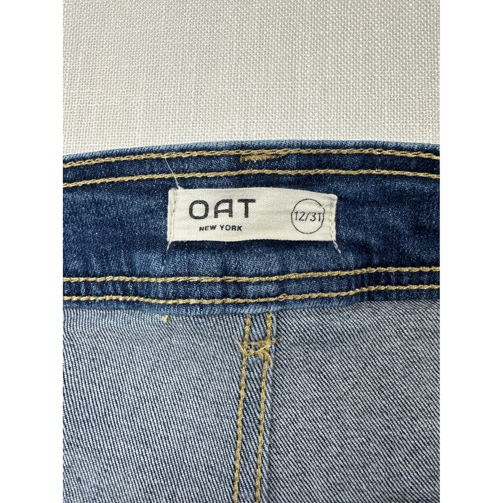 OAT New York Womens High Rise Wide Leg Raw Hem Patch Pocket Jeans Blue 12/31 - Picture 4 of 8